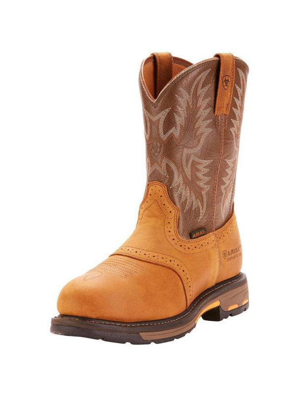 Ariat Men's WorkHog Pull-On Ct 10" Comp Toe Western Work Boot- Bark - 10001191