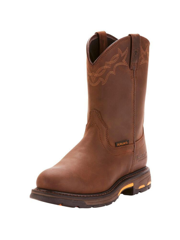 Ariat Men's WorkHog 10" Soft Toe WP Western Work Boot - Oily Brown - 10001198