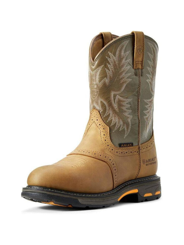 Ariat Men's WorkHog 10" Soft Toe WP Western Work Boot - Aged Bark - 10008633