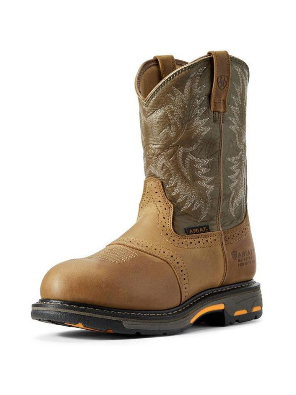 Ariat Men's WorkHog 10" Comp Toe WP Western Work Boot - Aged Bark - 10008635