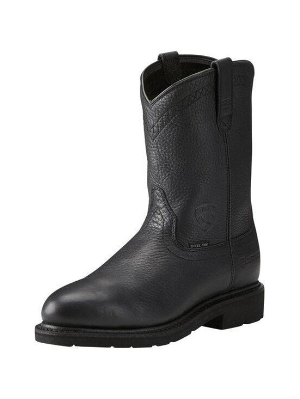 Ariat Men's Sierra 10" Steel Toe Pull-On Western Work Boot - Black - 10021473