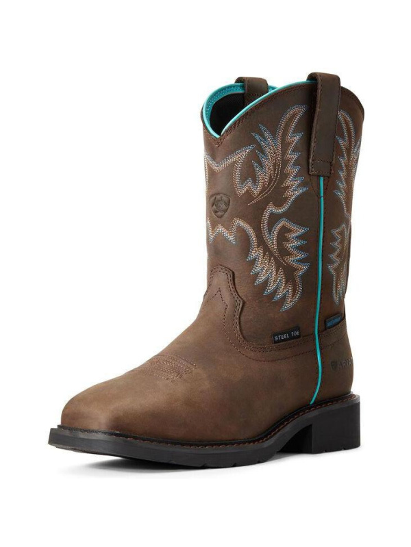 Ariat Women's Krista 9" Steel Toe WP Western Work Boot - Dark Brown - 10029516