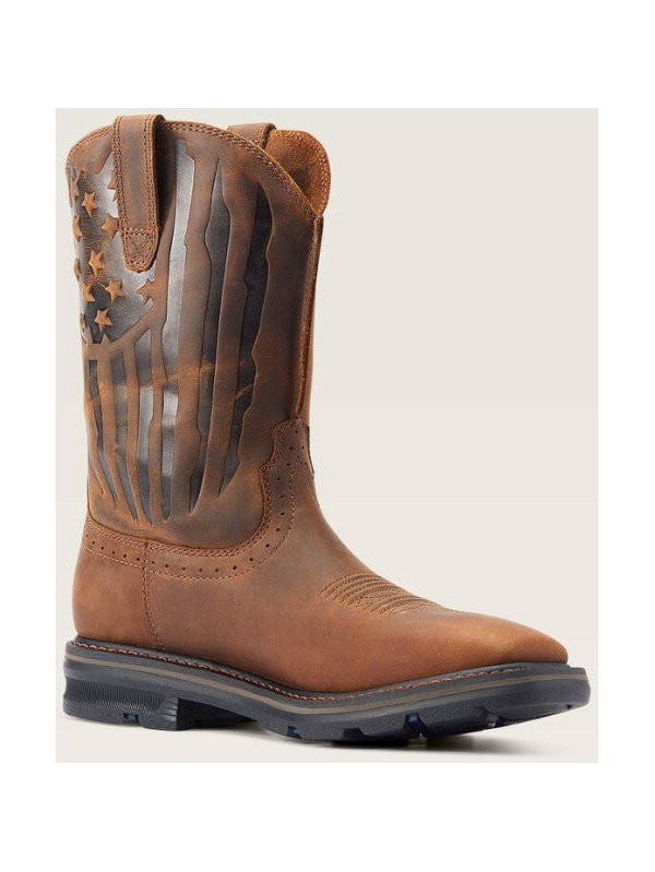 Ariat Men's Sierra Shock Shield Patriot Western Work Boot - Brown - 10044505