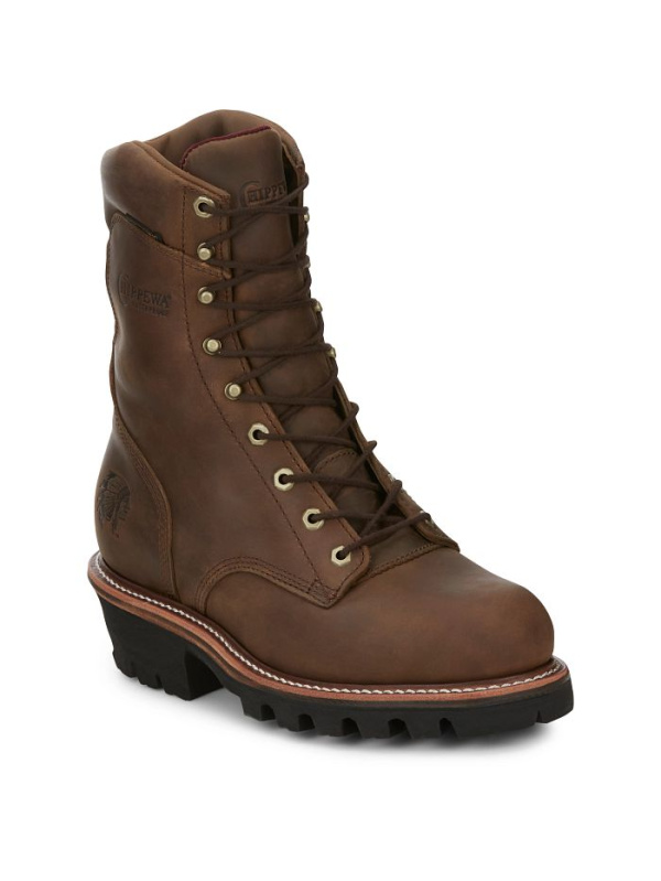 Chippewa Men's 9" Steel Toe WP Ins Logger Work Boot - Brown - 59405