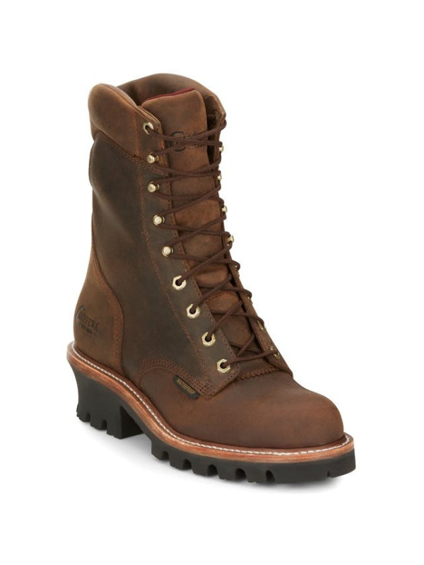 Chippewa Men's Super Dna 9" Plain Toe WP Lace Up Work Boot -Brown- 59406