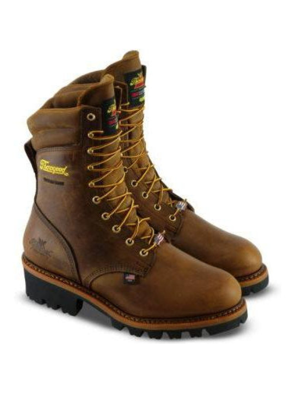Thorogood Men's Logger 9" ST WP Ins USA Work Boot - Brown - 804-3554