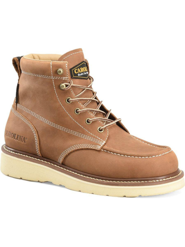 Carolina Men's AMP 6” Moc Toe WP USA Made Wedge Work Boot Brown CA7041