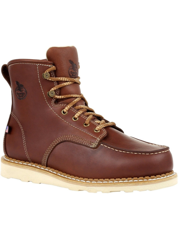 Georgia Men's 6" Soft Toe Wedge Moc Toe USA Made Wedge Work Boot - Brown - GB00358