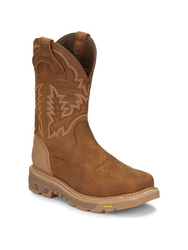 Justin Men's Montana 11" Nano Comp Toe Western Work Boot- Brown- CR2124