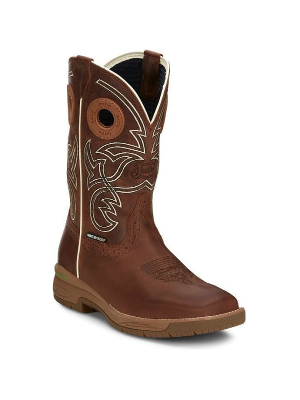 Justin Men's Nitread 11" Square Toe WP Western Work Boot -Brown- CR3200
