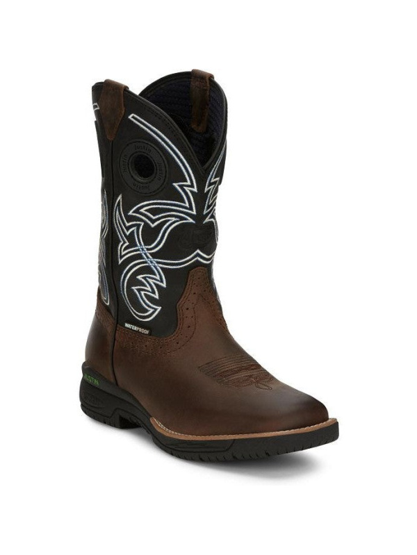 Justin Men's Nitread 11" Square Toe WP Western Work Boot -Black- CR3205