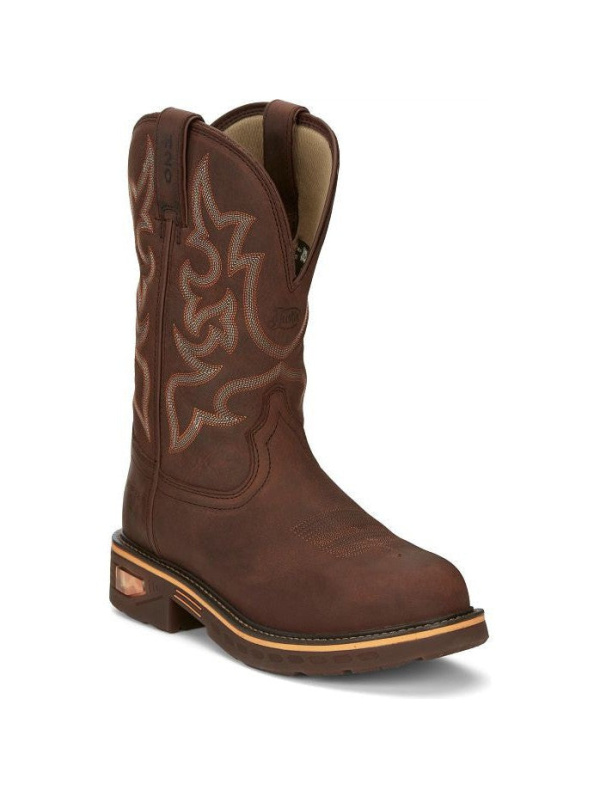 Justin Men's Resistor 11" Comp Toe WP Western Work Boot- Brown- CR4008