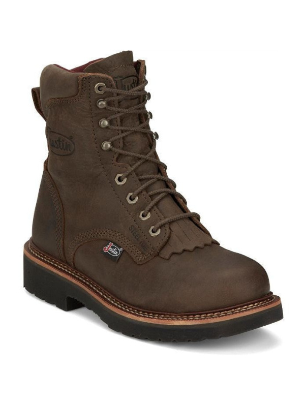 Justin Men's Rivot 8" Lace Up Western Work Boot -Brown - OW441