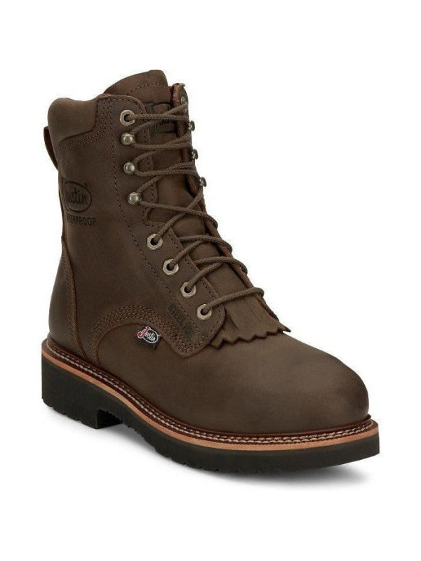 Justin Men's Rivot 8" WP Steel Toe Western Work Boot -Brown- OW458