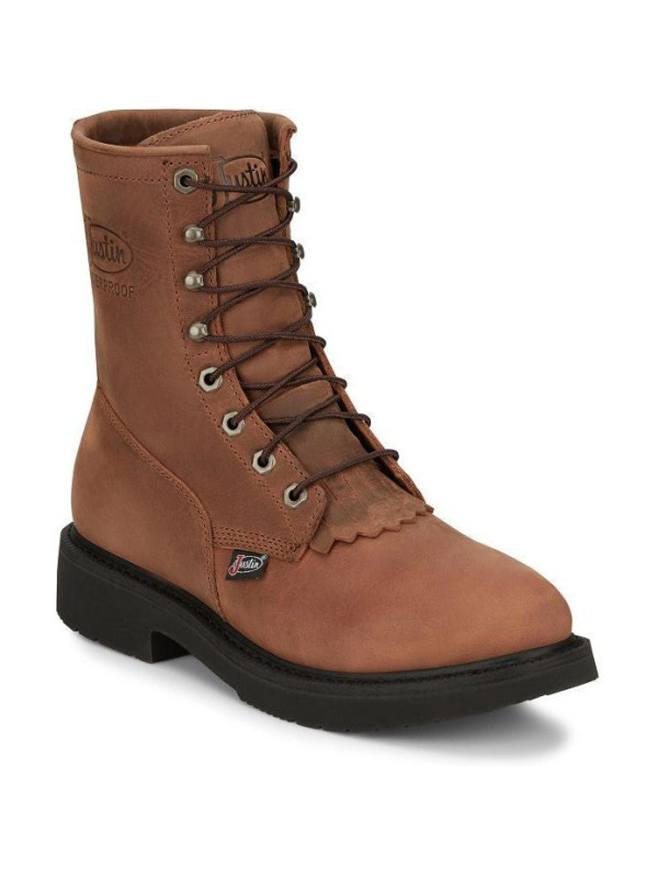 Justin Men's Livestock 8" WP Lace Up Western Work Boot -Brown- OW604