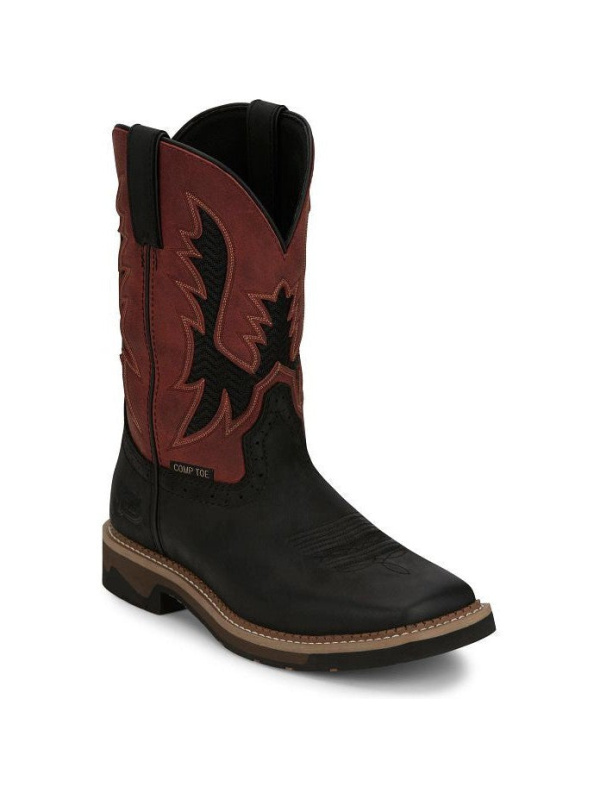 Justin Men's Bolt 11" Comp Toe Western Work Boot -Black- SE4117