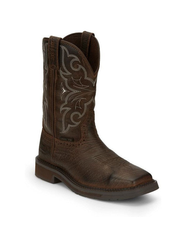 Justin Men's Amarillo 11" Steel Toe Western Work Boot -Brown- SE4313