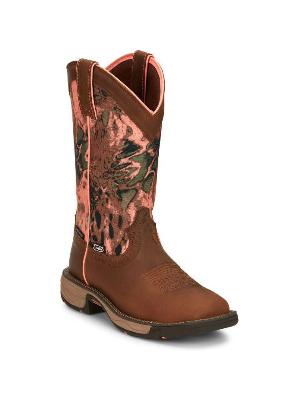 Justin Women's Rush 11" Waterproof Western Work Boot -Brown- SE4356