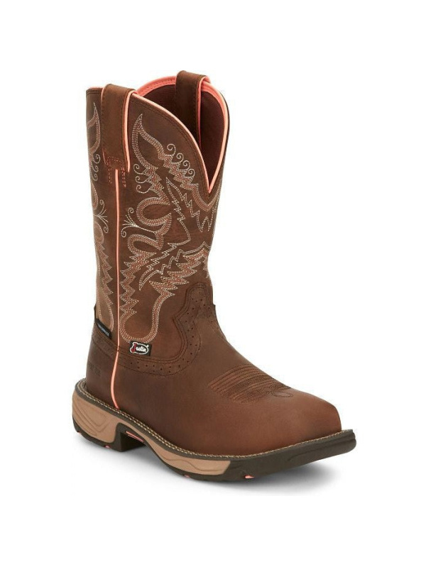 Justin Women's Rush 11" Comp Toe WP Western Work Boot -Brown- SE4357
