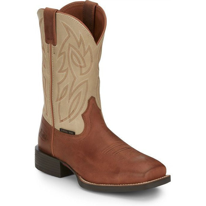 Justin Men's Canter 11" Steel Toe Slip Resist Western Work Boot -Brown- SE4511