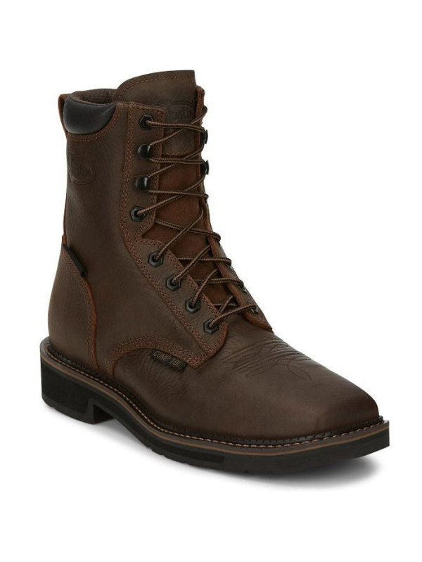 Justin Men's Driller 8" CT Waterproof Western Work Boot -Brown- SE462