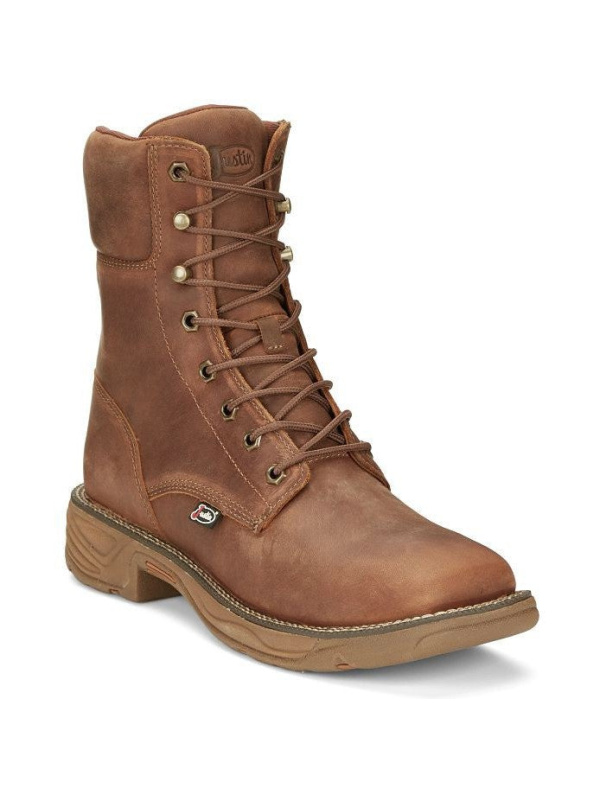 Justin Men's Rush 8" WP Lace Up Western Work Boot -Brown- SE467