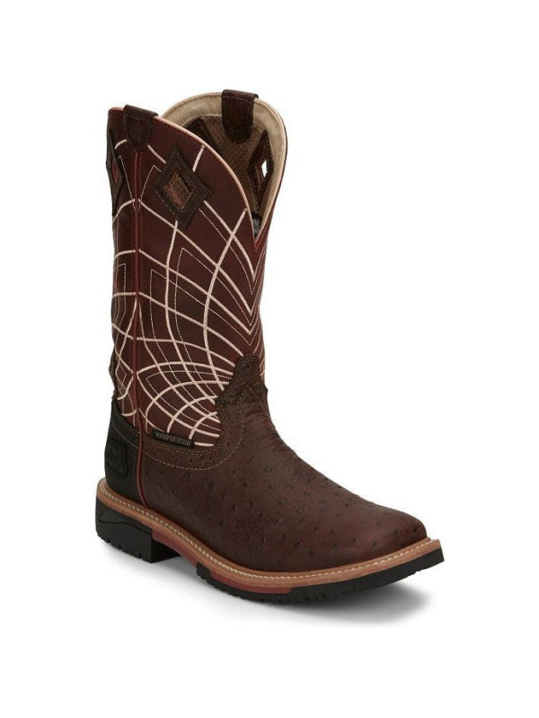 Justin Men's Derrickman 12" WP Western Work Boot -Brown- SE4834