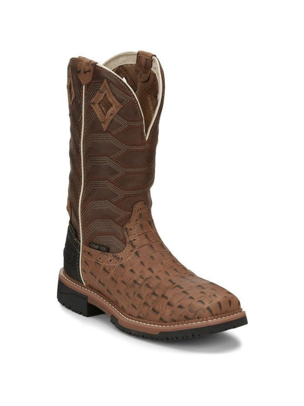 Justin Men's Derrickman 12" CT Waterproof Western Work Boot -Tan- SE4839