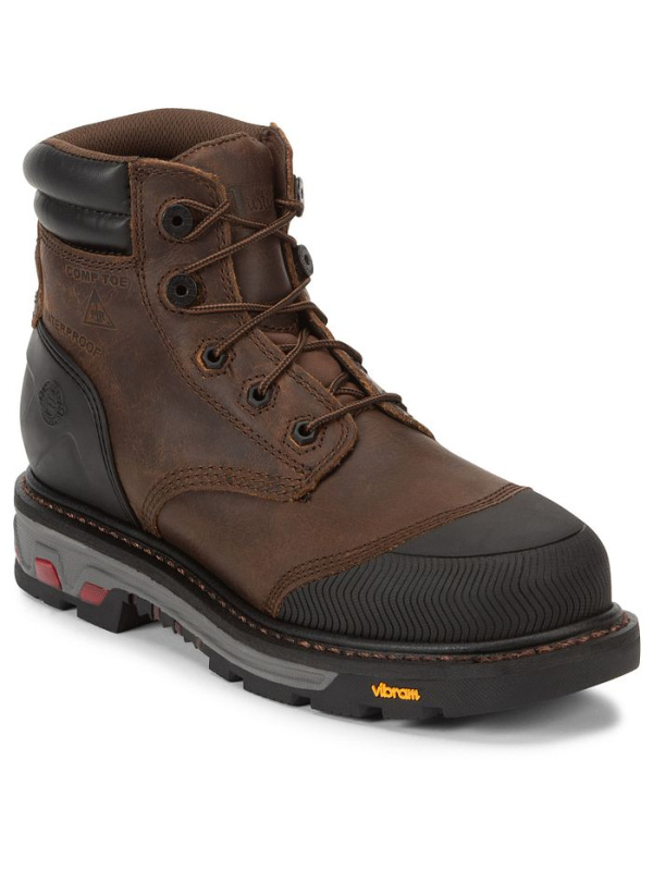 Justin Men's Warhawk 6" WP Comp Toe Work Boot -Brown- WK251