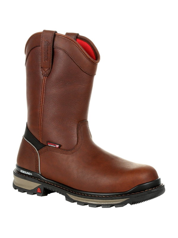 Rocky Men's Rams Horn 10" Comp Toe WP Pull-On Work Boot- Brown- RKK0315